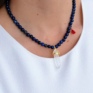 Clarity, Wisdom & Energy - Lapis Lazuli Necklace with Clear Quartz Pendulum - Georgina Nicol