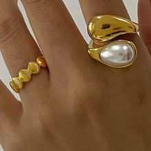 Load image into Gallery viewer, Balance &amp; Boldness – Gold &amp; White Teardrop Statement Ring
