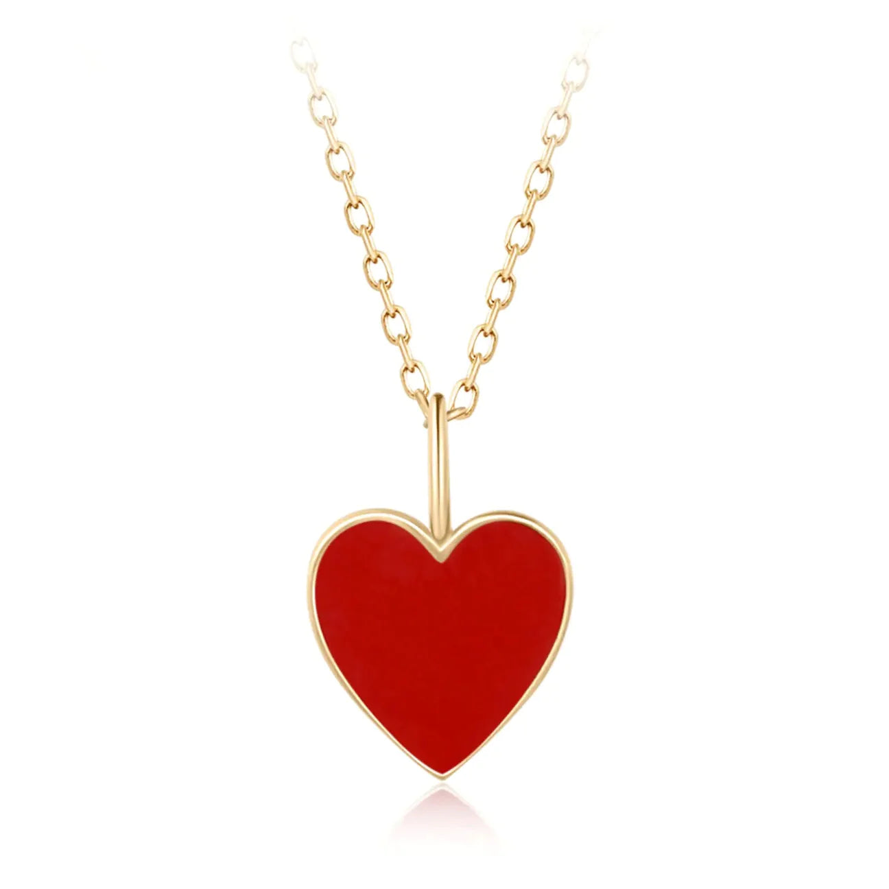 A Symbol of Love - 14k Solid Gold Red Enamel Heart Necklace