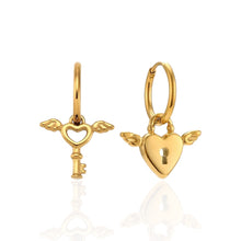 Load image into Gallery viewer, Heart &amp; Key Hoop Earrings
