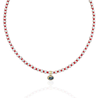 14k Solid Gold Evil Eye Pearl Necklace - Georgina Nicol