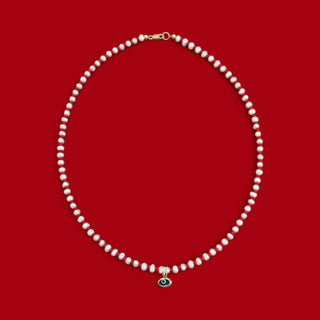 14k Solid Gold Evil Eye Pearl Necklace - Georgina Nicol