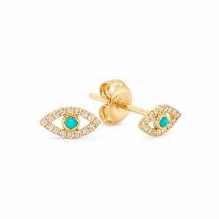 14K Solid Gold Turquoise and Diamond Evil Eye Stud Earrings - Georgina Nicol