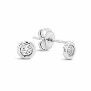 14K Solid White Gold Bezel Diamond Stud Earrings - Georgina Nicol