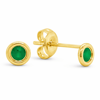 14K Yellow Gold Emerald Bezel Stud Earrings - Georgina Nicol