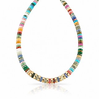 Multicolor beaded necklace with 14K Gold Filled accents and adjustable lobster clasp closure