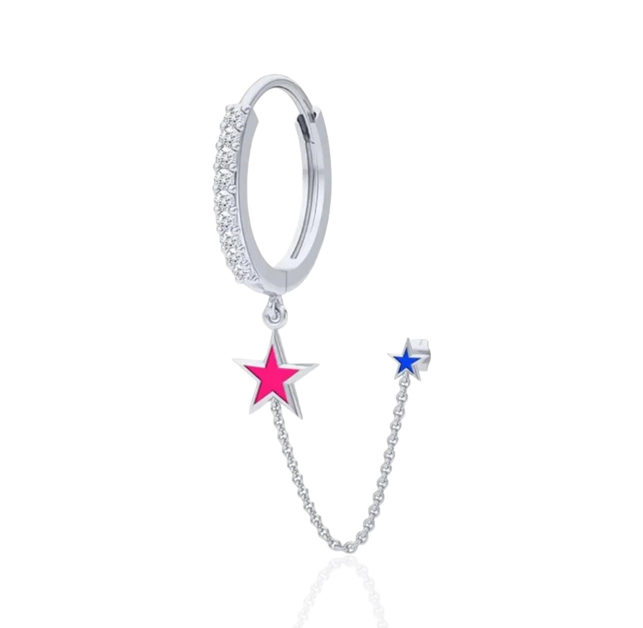 Double Star Hoop Earring Silver