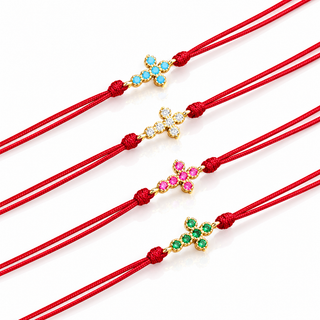 Garnet string protection cross bracelet with cubic zirconia and 14K Gold Filled beads