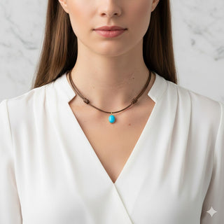 18k Solid Gold Natural Turquoise Pendant - Georgina Nicol