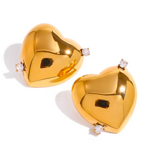 Load image into Gallery viewer, Gold Cz Heart Earrings
