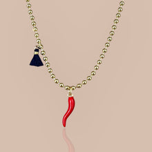 Load image into Gallery viewer, Red Italian good luck charm necklace on display.

