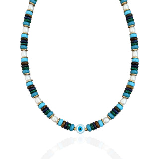 Mother of Pearl Evil Eye Beaded Necklace