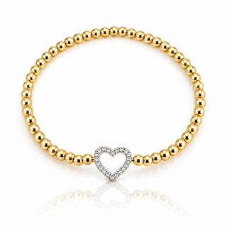 CZ Open Heart Gold Beaded Bracelet