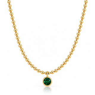 Green CZ gold beaded necklace with 2mm and 4mm 14K Gold Filled beads and 5mm Sterling Silver pendant
