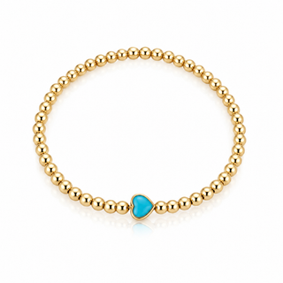 Tiny turquoise heart gold beaded bracelet with 3mm 14K gold filled beads and 5mm heart centerpiece