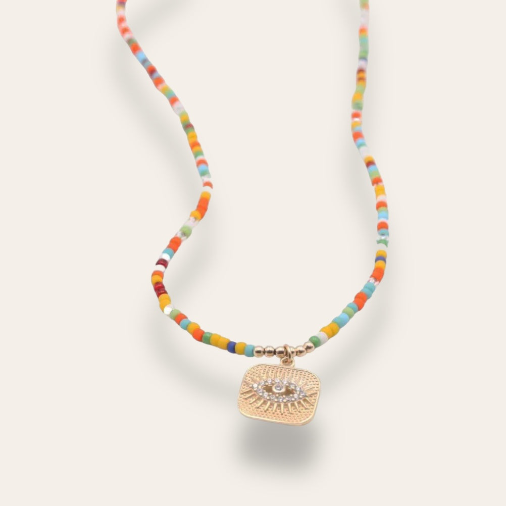 Evil Eye Colorful African Beaded Necklace