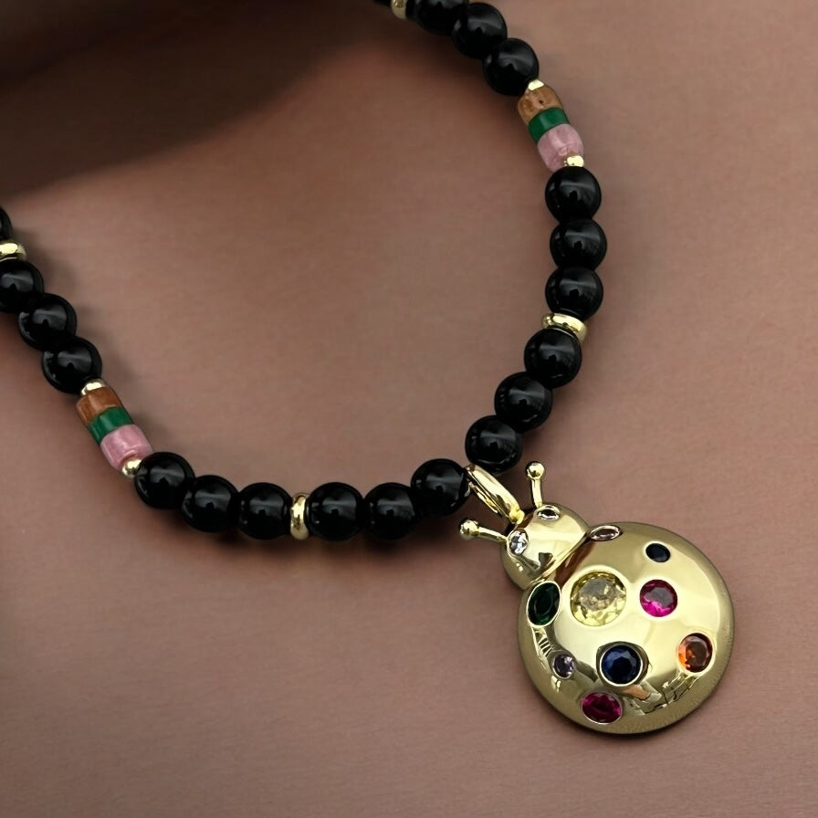 A Symbol of Luck & Protection - Ladybug Onyx Necklace