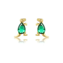 Load image into Gallery viewer, Cz Emerald Dinosaur Tiny Stud Earrings Women Girls Cute Jewelry 
