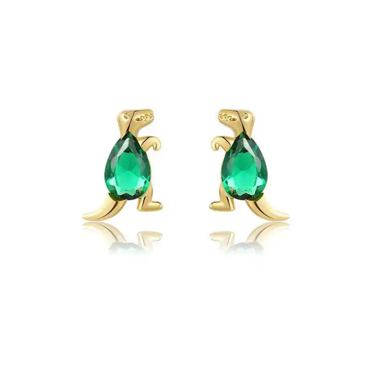 Cz Emerald Dinosaur Tiny Stud Earrings Women Girls Cute Jewelry 
