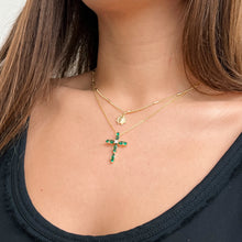 Load image into Gallery viewer, Green Cz Cross Necklace

