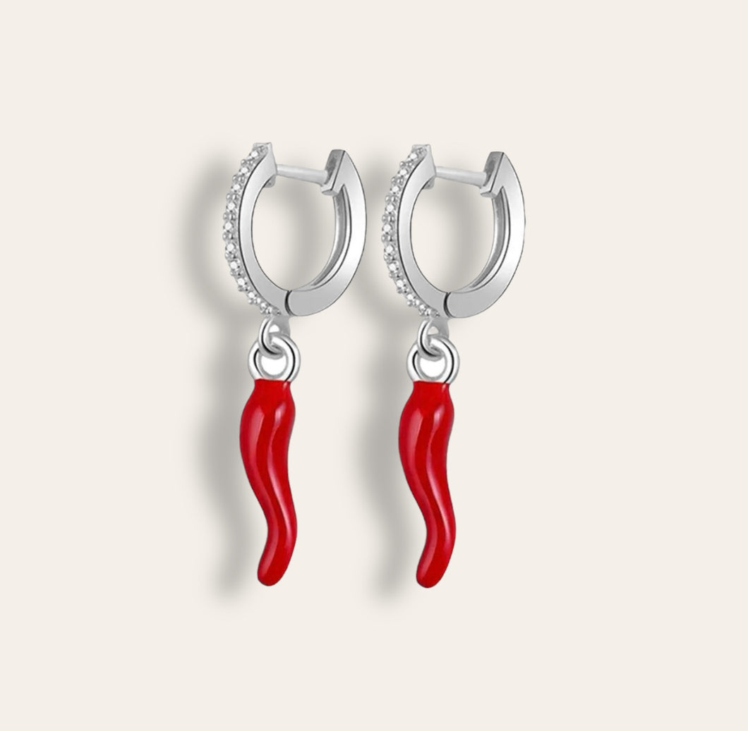 Red Chili Silver Hoop Earrings