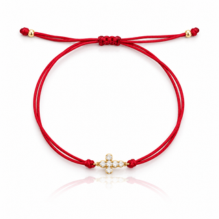 Garnet string protection cross bracelet with cubic zirconia and 14K Gold Filled beads