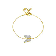 Load image into Gallery viewer, Cz Butterfly Chain Bracelet - 18k Gold Plated Over Sterling Silver with Adjustable Length
