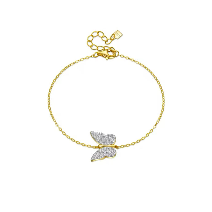 Cz Butterfly Chain Bracelet - 18k Gold Plated Over Sterling Silver with Adjustable Length