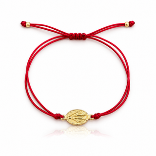 Garnet string bracelet with petite Virgin Mary medal and Gold Filled beads