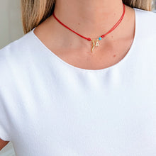 Load image into Gallery viewer, Protection, Good Luck &amp; Personal Style - Red Cord Necklace with Gold Cornicello &amp; CZ Initial
