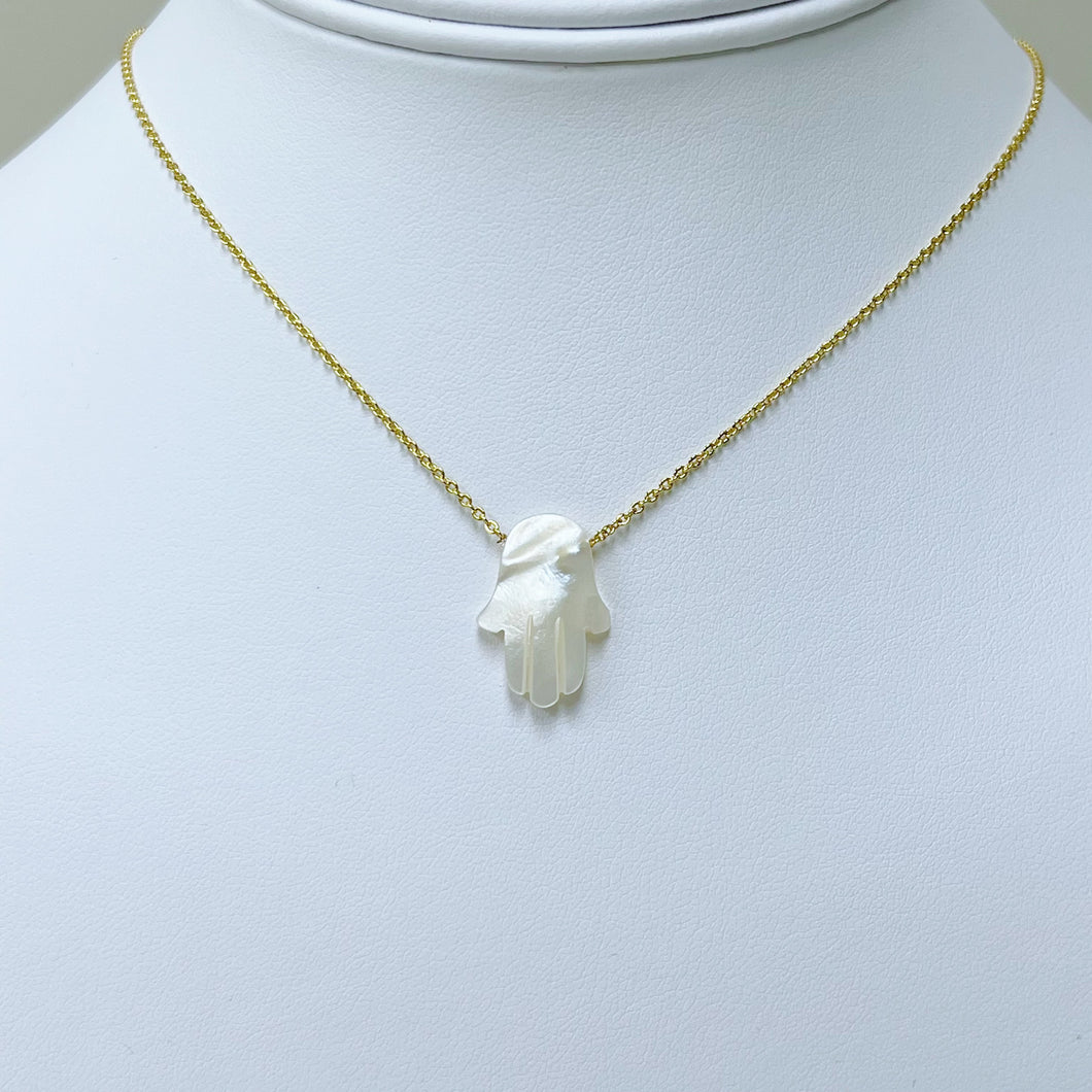 Mother of Pearl Hamsa Hand Necklace
