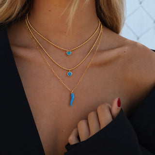 Tiny Turquoise Heart Gold Beaded Necklace