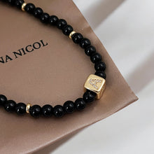 Load image into Gallery viewer, Black Onyx Bead Necklace with Cube Cz Initial Charm
