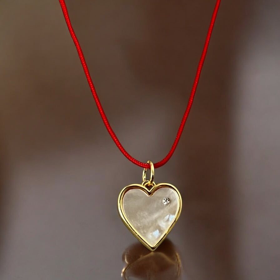 Love & Protection Necklace – Mother of Pearl Heart on Red String