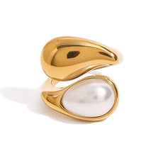 Load image into Gallery viewer, Balance &amp; Boldness – Gold &amp; White Teardrop Statement Ring
