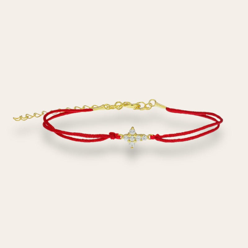 Gold Tiny Cross Red String Bracelet