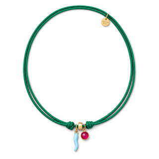 Blue Cornicello & Pink Chalcedony Cord Necklace 
