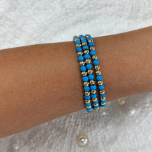 Load image into Gallery viewer,  Blue &amp; Gold Beaded Stretch Bracelet, Stackable Jewelry
