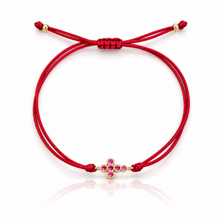 Garnet string protection cross bracelet with cubic zirconia and 14K Gold Filled beads
