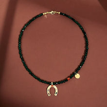 Load image into Gallery viewer, Lucky Energy Necklace – Green Crystal Beads &amp; Multicolor Horseshoe
