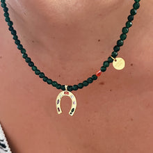 Load image into Gallery viewer, Lucky Energy Necklace – Green Crystal Beads &amp; Multicolor Horseshoe
