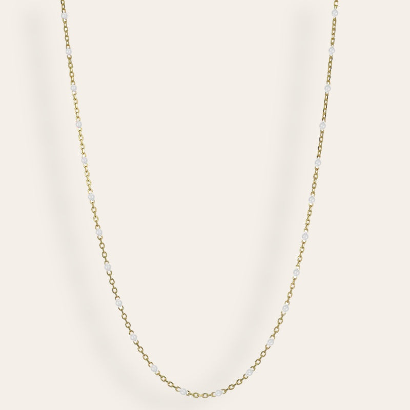Beaded Enamel White Plain Necklace