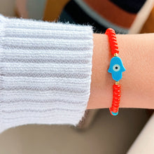 Load image into Gallery viewer, Protection, Good Fortune, and Divine Blessings — Hamsa Hand Orange Beaded Bracelet (Unique Piece)
