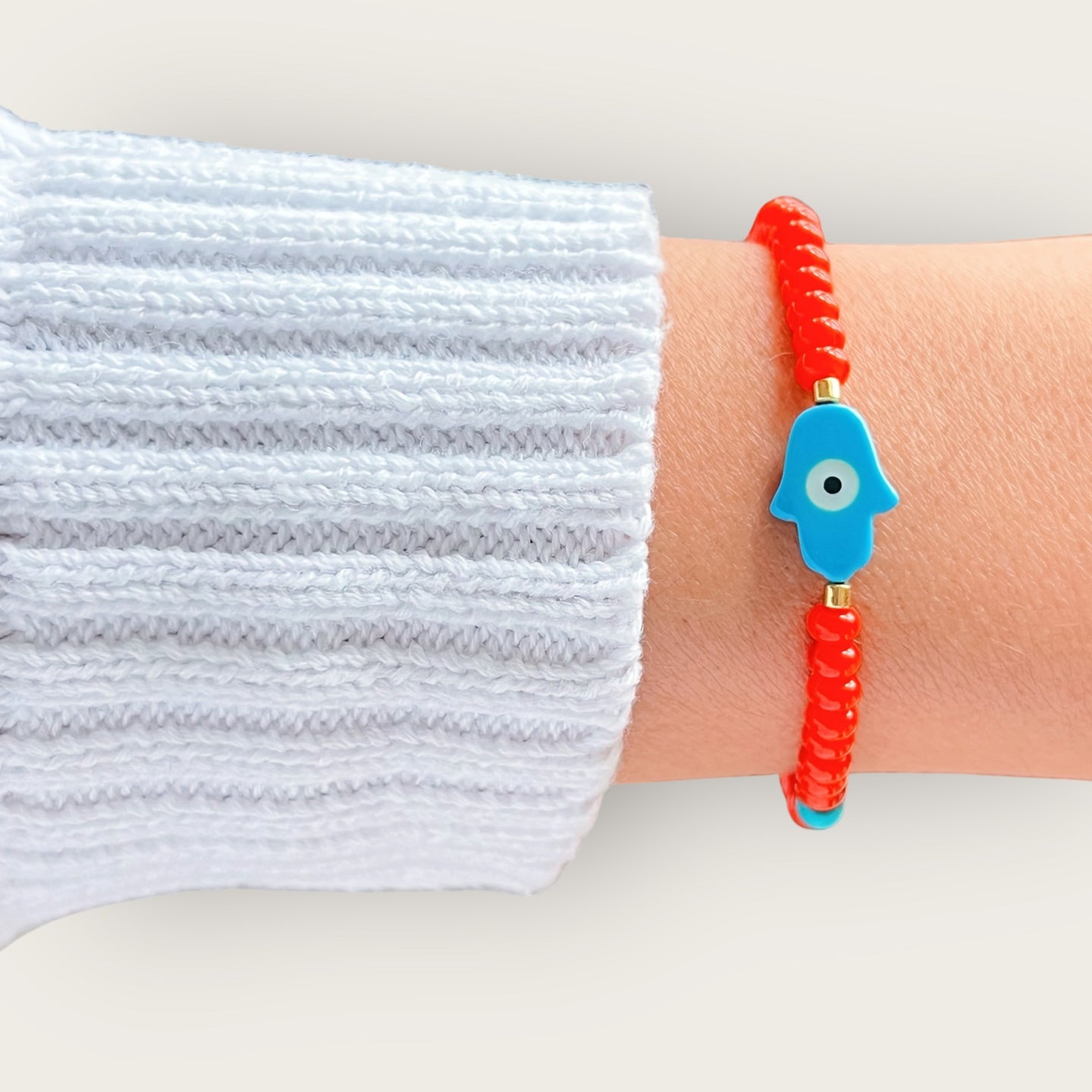 Protection, Good Fortune, and Divine Blessings — Hamsa Hand Orange Beaded Bracelet (Unique Piece)
