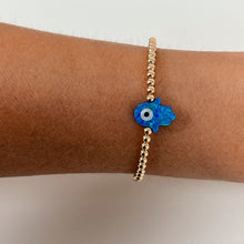 Load image into Gallery viewer, Blue Opal Evil Eye Hamsa Bracelet
