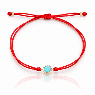 Adjustable red string bracelet with 5mm turquoise-colored cubic zirconia and Gold Filled beads