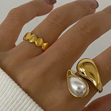 Load image into Gallery viewer, Balance &amp; Boldness – Gold &amp; White Teardrop Statement Ring
