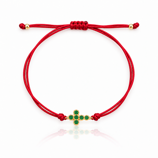Garnet string protection cross bracelet with cubic zirconia and 14K Gold Filled beads