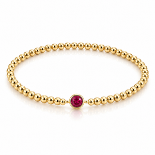 Ruby CZ gold beaded bracelet with 3mm 14K Gold Filled beads and 5mm ruby red cubic zirconia charm