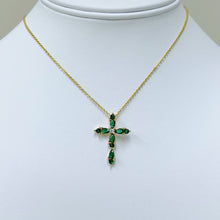 Load image into Gallery viewer, Green Cz Cross Necklace

